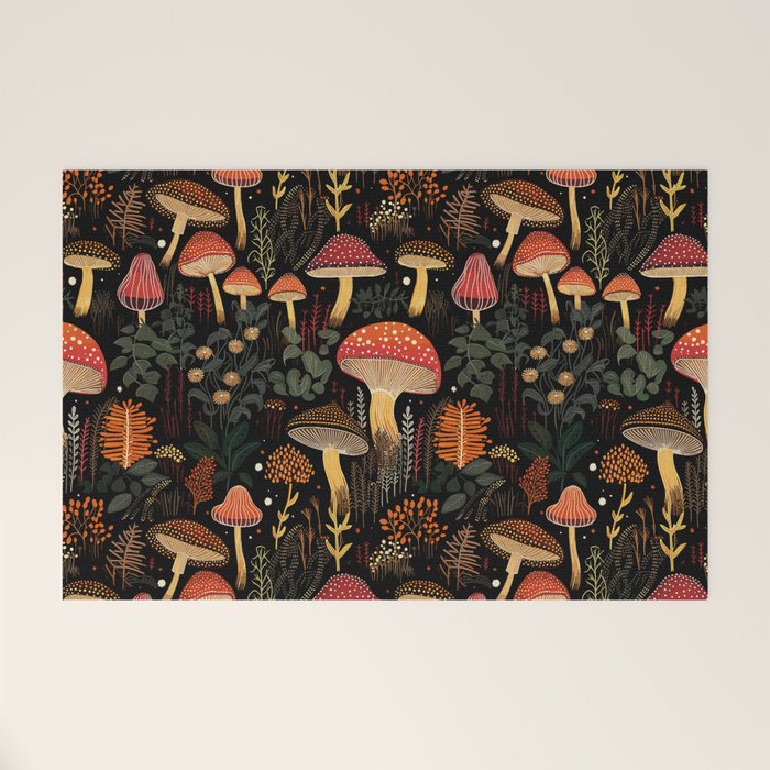 Dark Forest Magic Mushrooms Art Welcome Mat Gallery Image 1