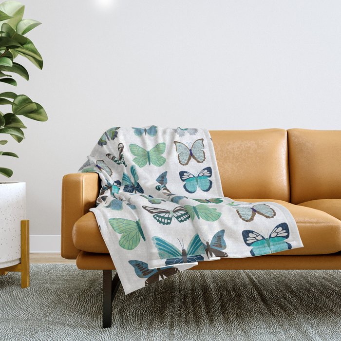 Green and Blue Butterflies Throw Blanket Gallery Image 1