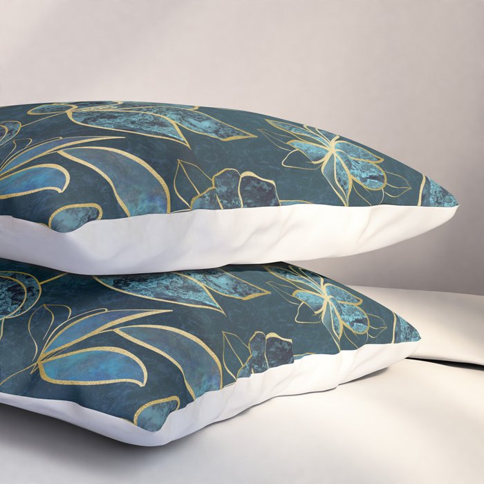 Elegant And Fancy Fantasy Flower Pattern In Turquoise And Gold Pillow Sham Gallery Image 3