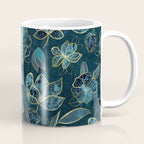 Elegant And Fancy Fantasy Flower Pattern In Turquoise And Gold Coffee Mug Gallery Image 1