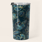 Elegant And Fancy Fantasy Flower Pattern In Turquoise And Gold Travel Mug Gallery Image 3