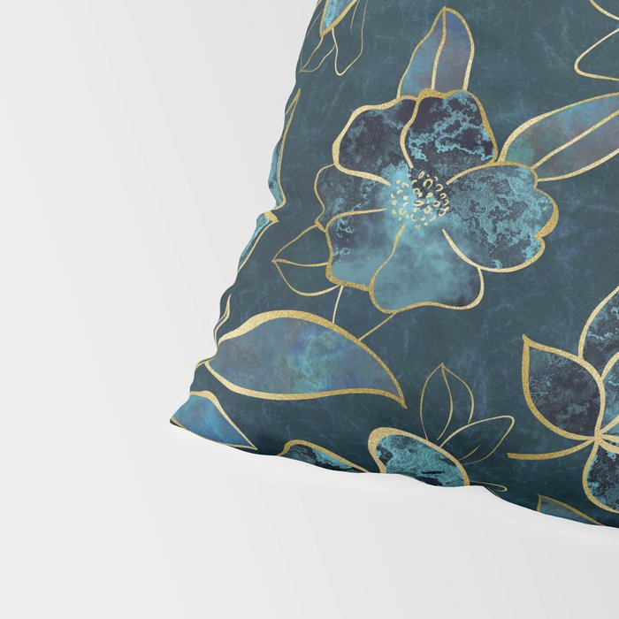 Elegant And Fancy Fantasy Flower Pattern In Turquoise And Gold Pillow Sham Gallery Image 4
