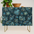 Elegant And Fancy Fantasy Flower Pattern In Turquoise And Gold Credenza Gallery Image 1