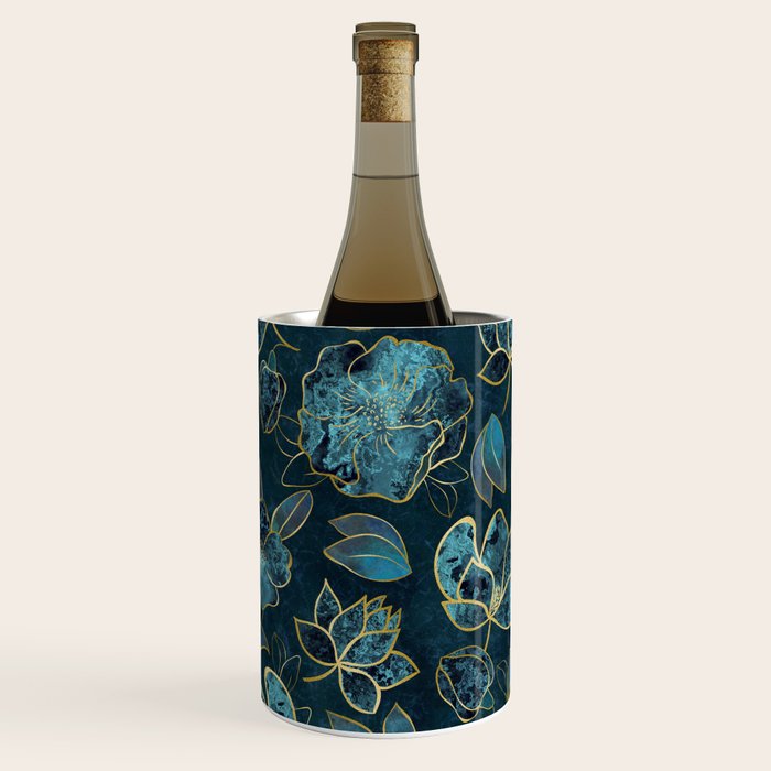 Elegant And Fancy Fantasy Flower Pattern In Turquoise And Gold Wine Chiller Gallery Image 1
