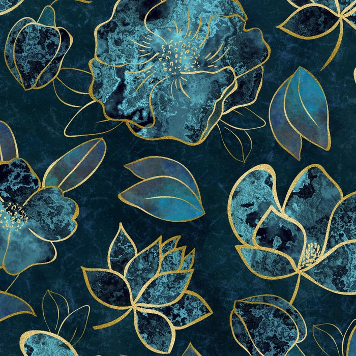 Elegant And Fancy Fantasy Flower Pattern In Turquoise And Gold Coffee Mug Gallery Image 2