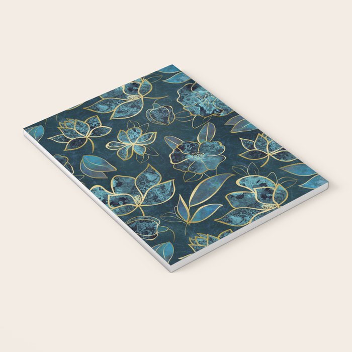 Elegant And Fancy Fantasy Flower Pattern In Turquoise And Gold Notebook Gallery Image 3