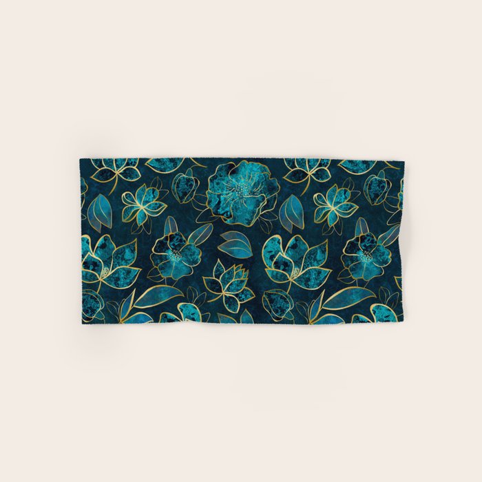 Elegant And Fancy Fantasy Flower Pattern In Turquoise And Gold Bath Towel Gallery Image 1