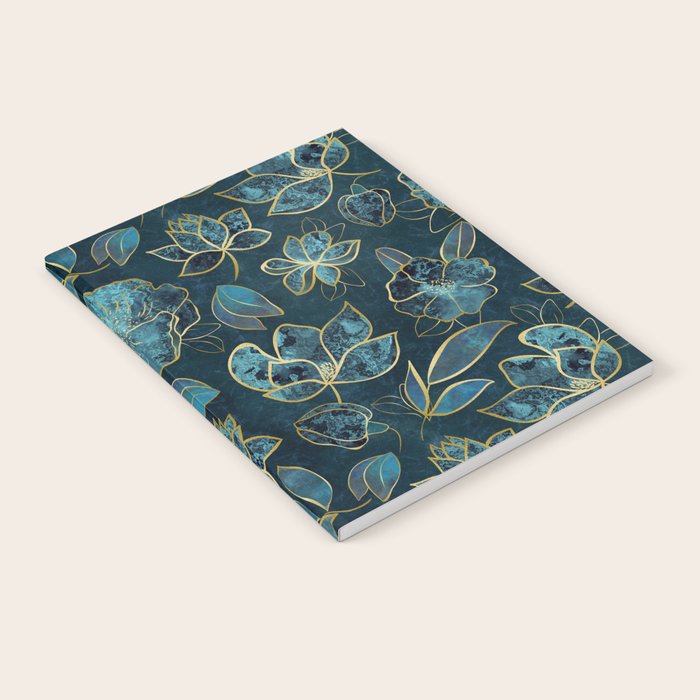 Elegant And Fancy Fantasy Flower Pattern In Turquoise And Gold Notebook Gallery Image 2