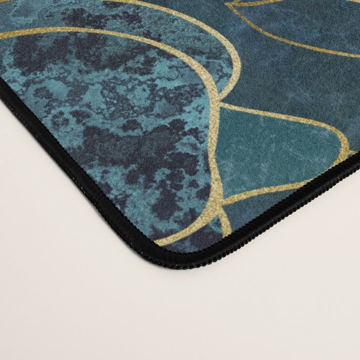 Elegant And Fancy Fantasy Flower Pattern In Turquoise And Gold Desk Mat Gallery Image 4