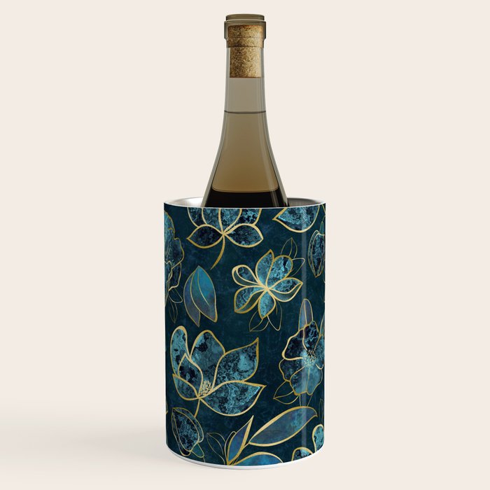 Elegant And Fancy Fantasy Flower Pattern In Turquoise And Gold Wine Chiller Gallery Image 3