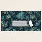 Elegant And Fancy Fantasy Flower Pattern In Turquoise And Gold Desk Mat Gallery Image 1