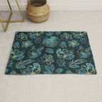 Elegant And Fancy Fantasy Flower Pattern In Turquoise And Gold Rug Gallery Image 1