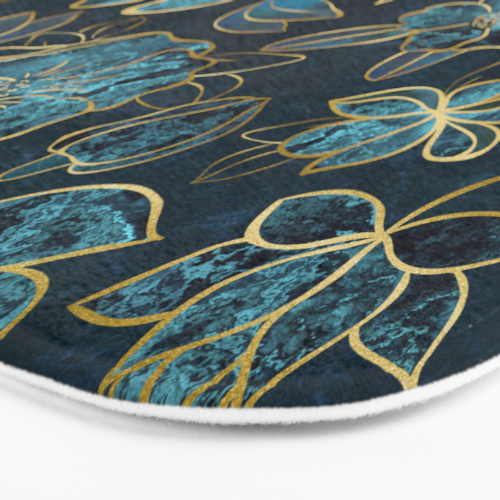 Elegant And Fancy Fantasy Flower Pattern In Turquoise And Gold Bath Mat Gallery Image 3