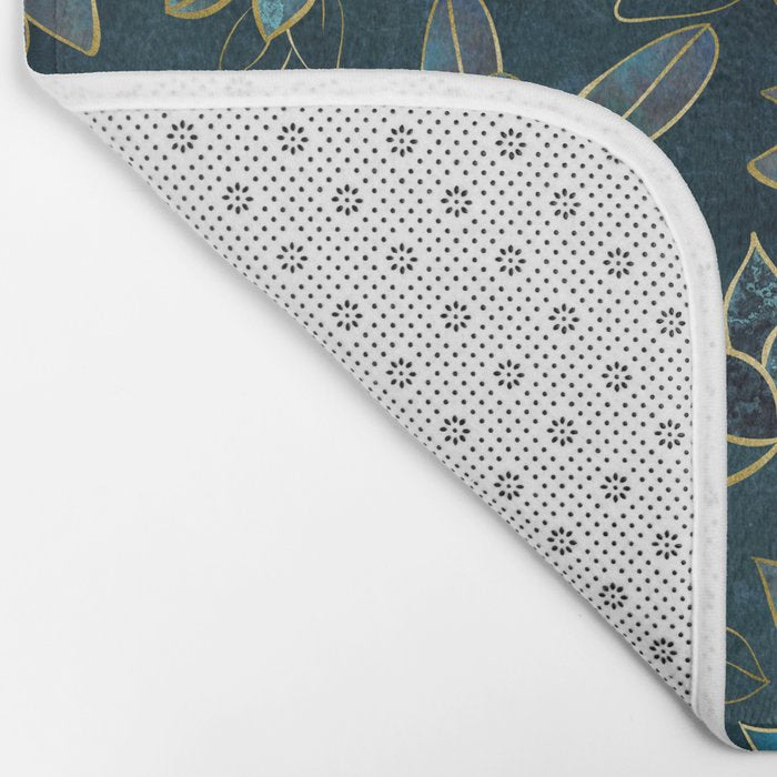 Elegant And Fancy Fantasy Flower Pattern In Turquoise And Gold Bath Mat Gallery Image 2