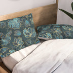 Elegant And Fancy Fantasy Flower Pattern In Turquoise And Gold Pillow Sham Gallery Image 2
