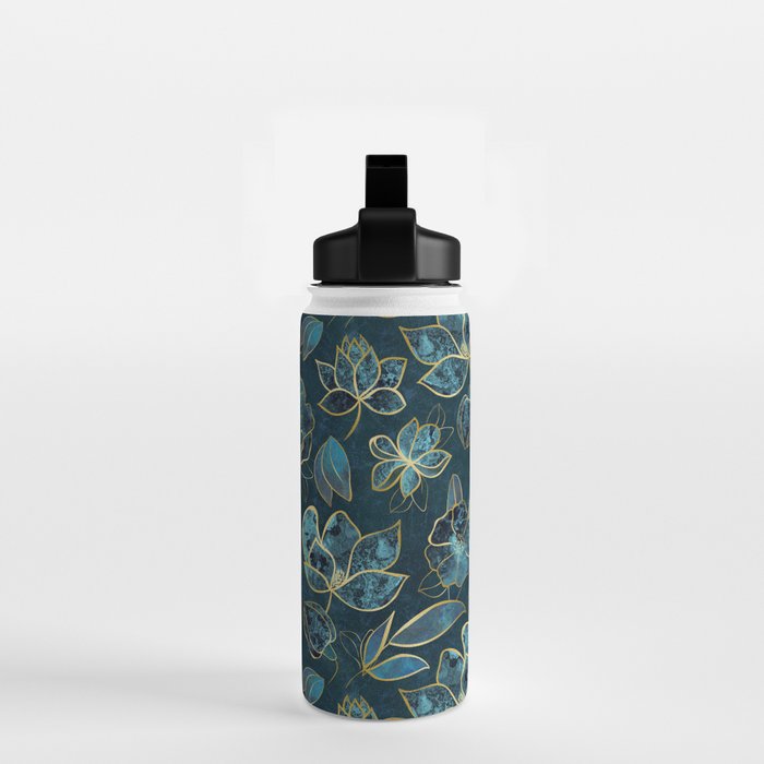 Elegant And Fancy Fantasy Flower Pattern In Turquoise And Gold Water Bottle Gallery Image 2