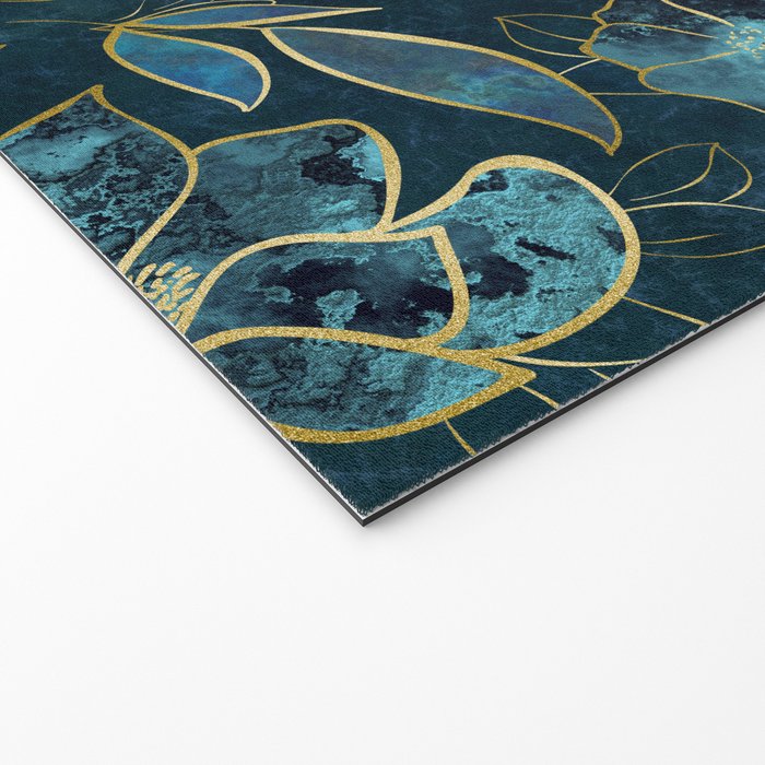Elegant And Fancy Fantasy Flower Pattern In Turquoise And Gold Welcome Mat Gallery Image 2