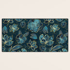 Elegant And Fancy Fantasy Flower Pattern In Turquoise And Gold Desk Mat Gallery Image 3