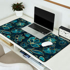 Elegant And Fancy Fantasy Flower Pattern In Turquoise And Gold Desk Mat Gallery Image 2