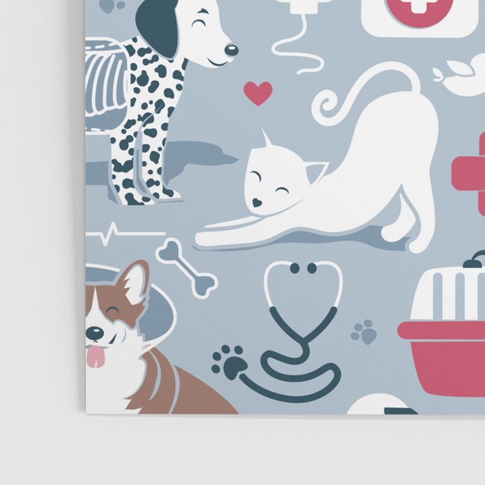 Veterinary medicine, happy and healthy friends // pastel blue background Poster Gallery Image 3