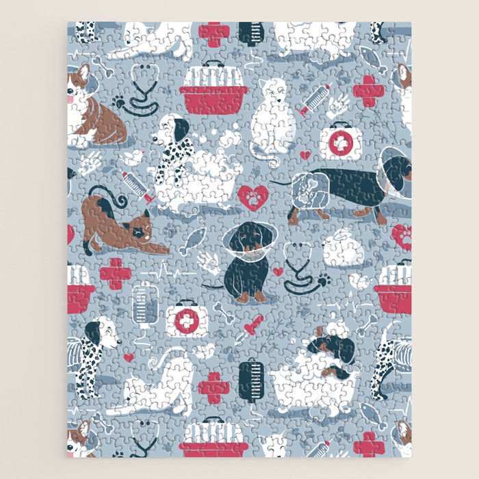 Veterinary medicine, happy and healthy friends // pastel blue background Jigsaw Puzzle Gallery Image 1
