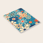 Groovy Blue Retro Garden 60s 70s Aesthetic Floral Pattern with Orange Notebook Gallery Image 3