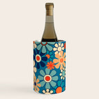 Groovy Blue Retro Garden 60s 70s Aesthetic Floral Pattern with Orange Wine Chiller Gallery Image 2