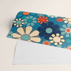 Groovy Blue Retro Garden 60s 70s Aesthetic Floral Pattern with Orange Wrapping Paper Gallery Image 2