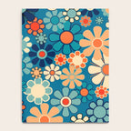 Groovy Blue Retro Garden 60s 70s Aesthetic Floral Pattern with Orange Notebook Gallery Image 4
