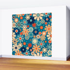 Groovy Blue Retro Garden 60s 70s Aesthetic Floral Pattern with Orange Wall Mural Gallery Image 2
