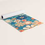 Groovy Blue Retro Garden 60s 70s Aesthetic Floral Pattern with Orange Yoga Mat Gallery Image 2