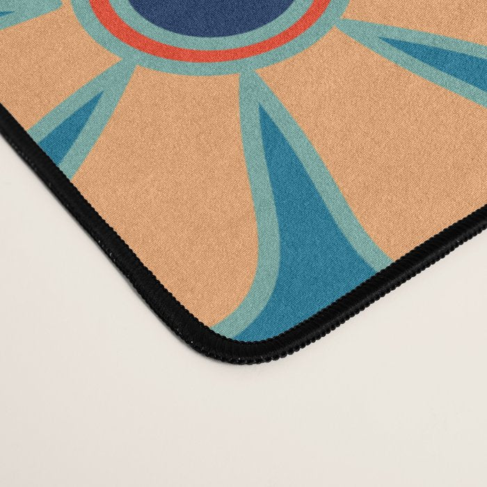 Groovy Blue Retro Garden 60s 70s Aesthetic Floral Pattern with Orange Desk Mat Gallery Image 4