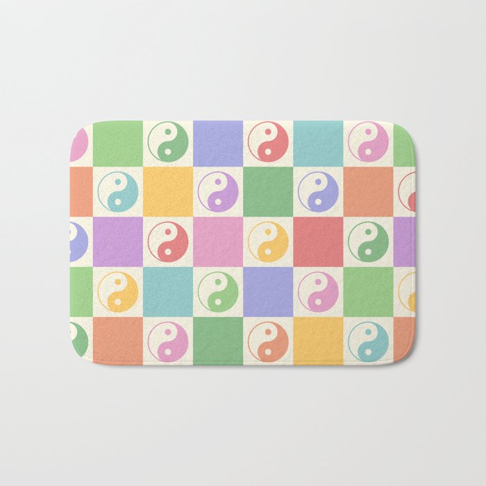 Colorful Yin Yang Checkered Pattern Bath Mat Gallery Image 1
