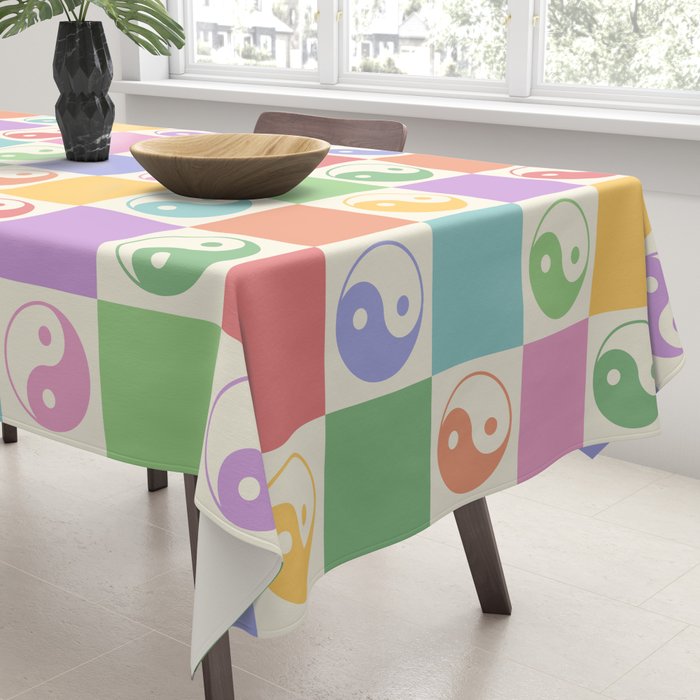 Colorful Yin Yang Checkered Pattern Tablecloth Gallery Image 3
