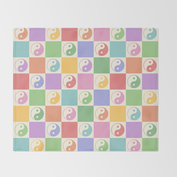 Colorful Yin Yang Checkered Pattern Throw Blanket Gallery Image 2