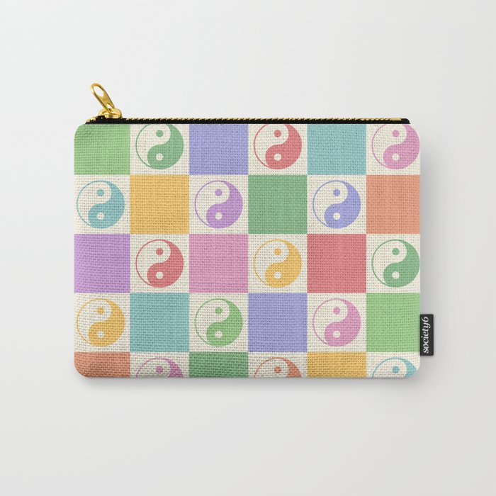 Colorful Yin Yang Checkered Pattern Carry All Pouch Gallery Image 1