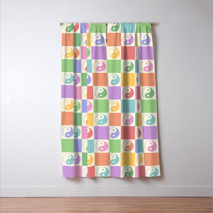 Colorful Yin Yang Checkered Pattern Window Curtain Gallery Image 3
