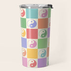Colorful Yin Yang Checkered Pattern Travel Mug Gallery Image 2