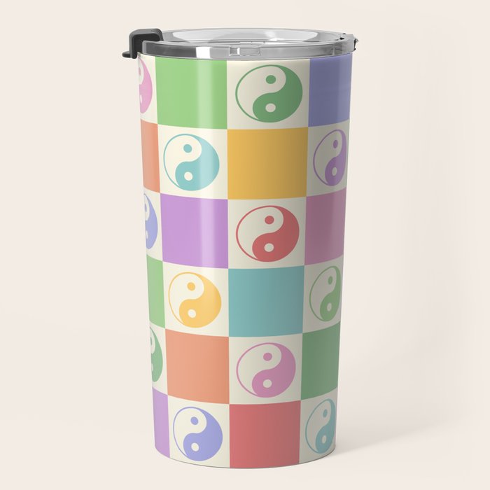 Colorful Yin Yang Checkered Pattern Travel Mug Gallery Image 3