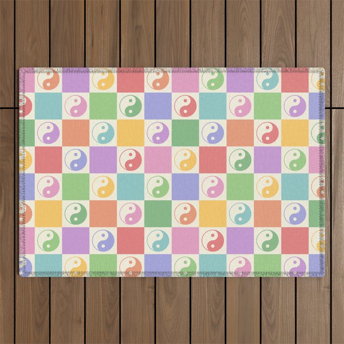 Colorful Yin Yang Checkered Pattern Outdoor Rug Gallery Image 1