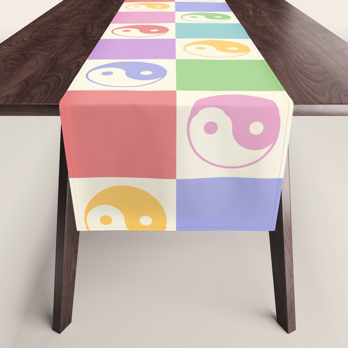 Colorful Yin Yang Checkered Pattern Table Runner Gallery Image 1