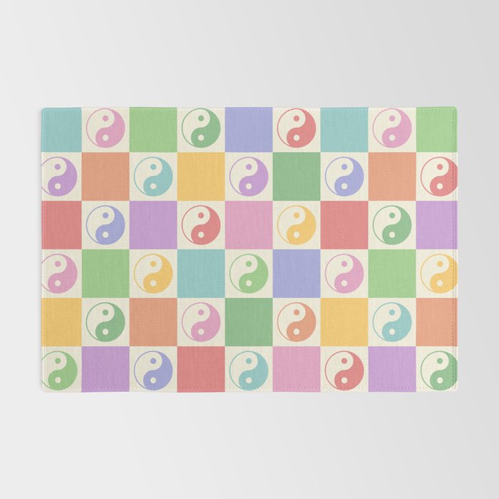 Colorful Yin Yang Checkered Pattern Rug Gallery Image 2