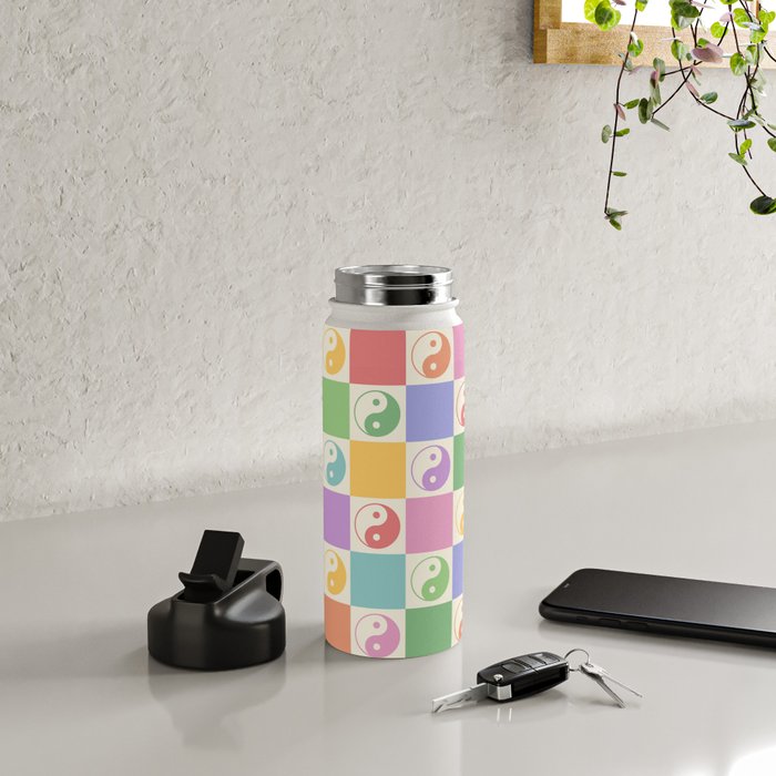 Colorful Yin Yang Checkered Pattern Water Bottle Gallery Image 4