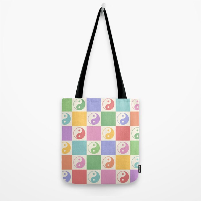 Colorful Yin Yang Checkered Pattern Tote Bag Gallery Image 2