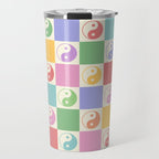Colorful Yin Yang Checkered Pattern Travel Mug Gallery Image 1