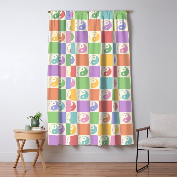 Colorful Yin Yang Checkered Pattern Window Curtain Gallery Image 5