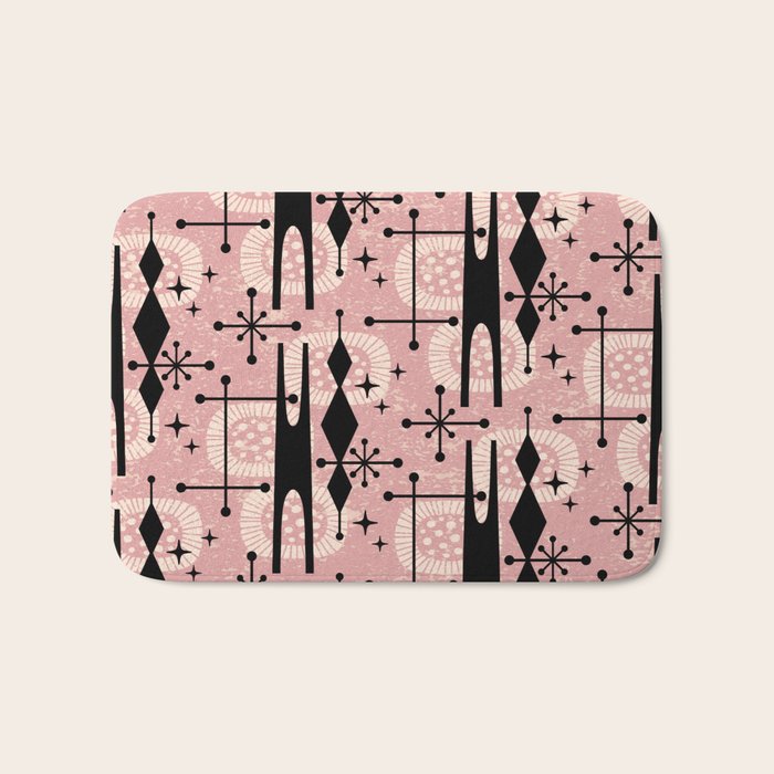 Retro Atomic Mid Century Pattern 771 Dusty Rose Bath Mat Gallery Image 1