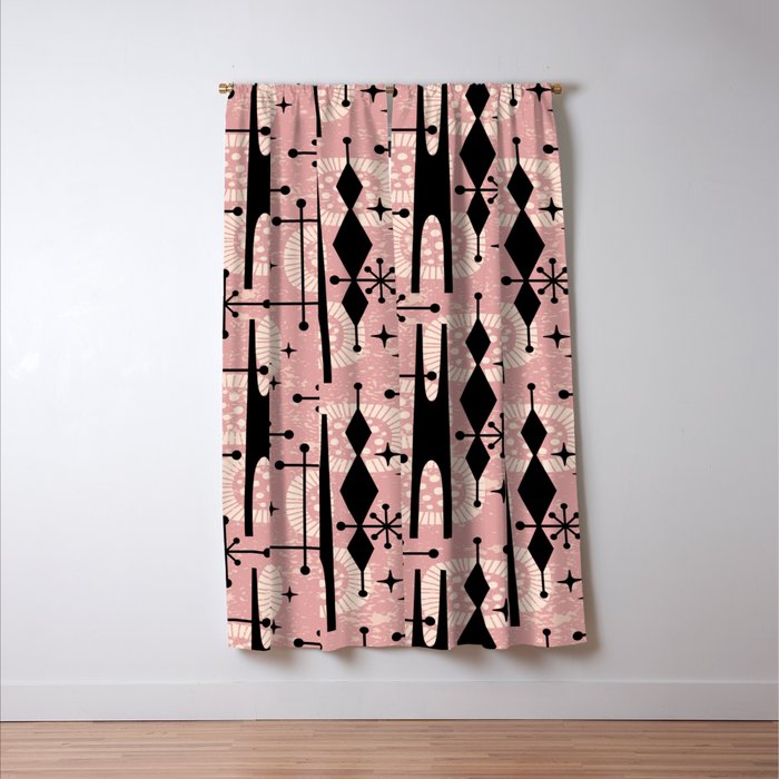 Retro Atomic Mid Century Pattern 771 Dusty Rose Window Curtain Gallery Image 3