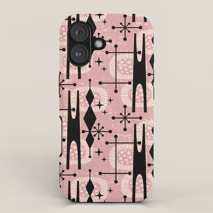 Retro Atomic Mid Century Pattern 771 Dusty Rose iPhone Case Gallery Image 1