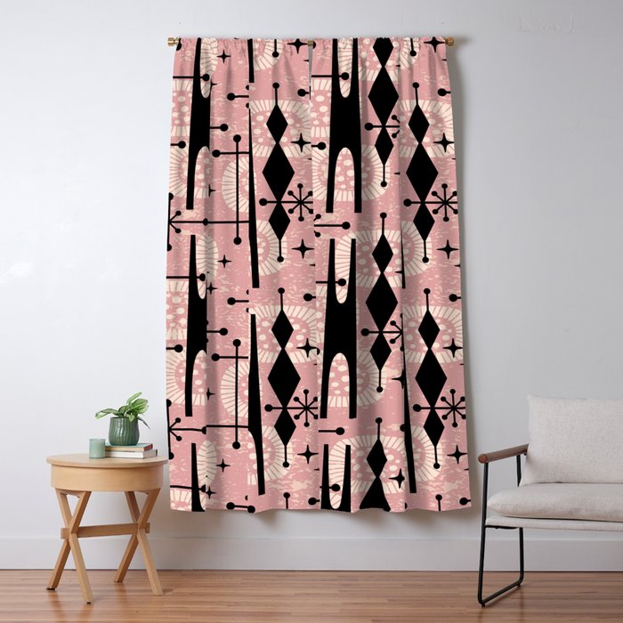 Retro Atomic Mid Century Pattern 771 Dusty Rose Window Curtain Gallery Image 5